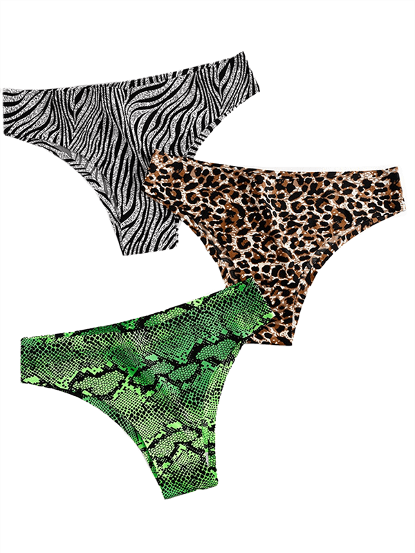 Female low-rise seamless briefs with zebra, leopard, and snake prints. Stylish and comfortable for everyday wear. SF0873